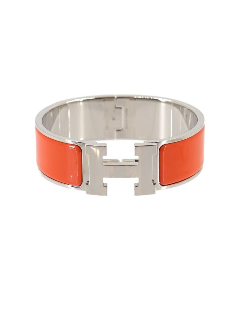 Hermes Clic Clac Bangle Orange Silver Bracelet